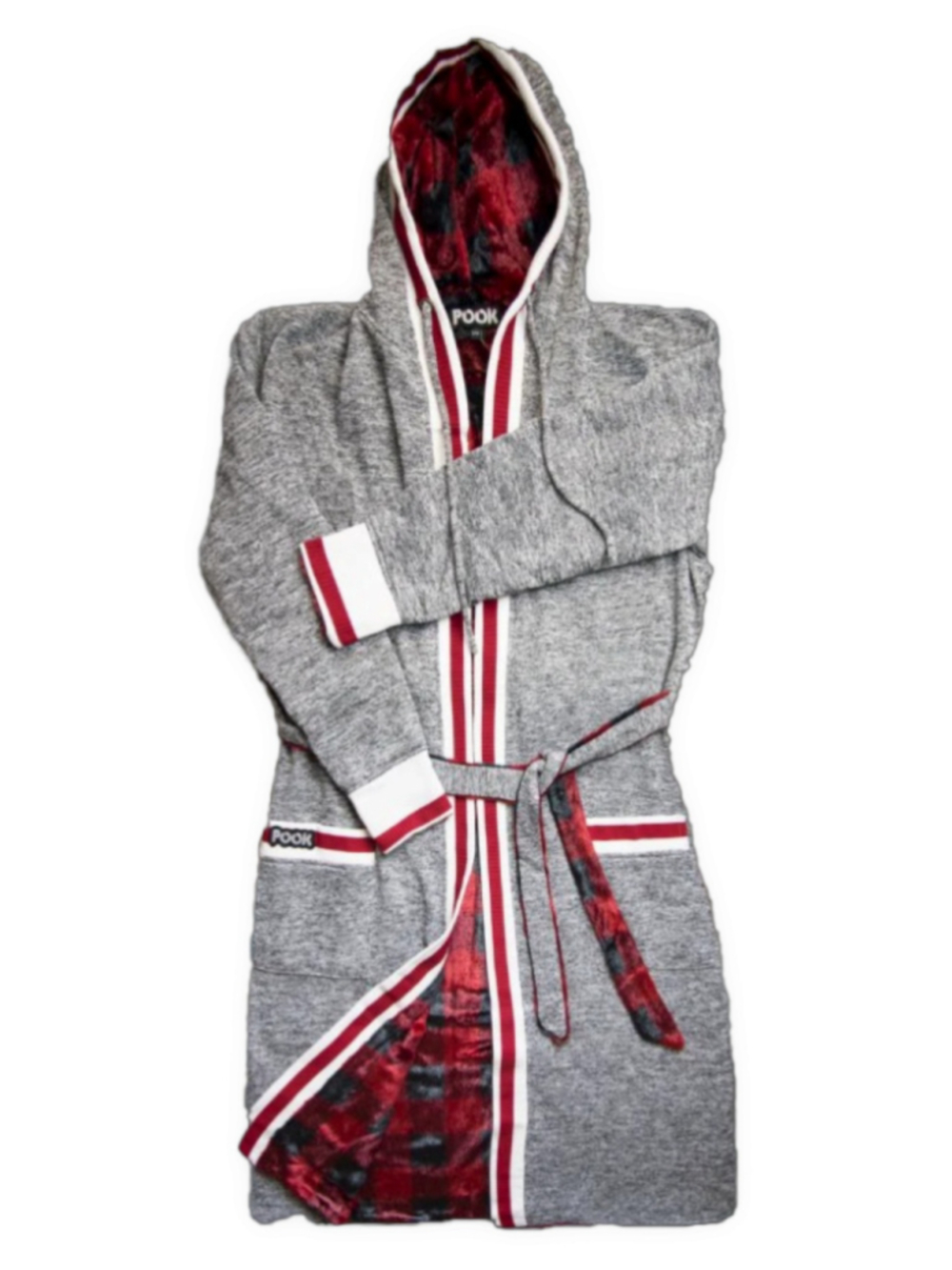 Pook Faux Fur Reversible Housecoat Hooded Robe Size S M Sock Monkey